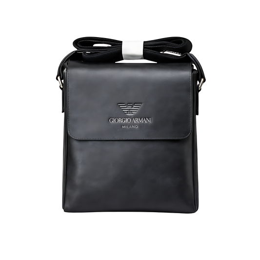 Armani Crossbody Bag | Black Plain Leather - View 1