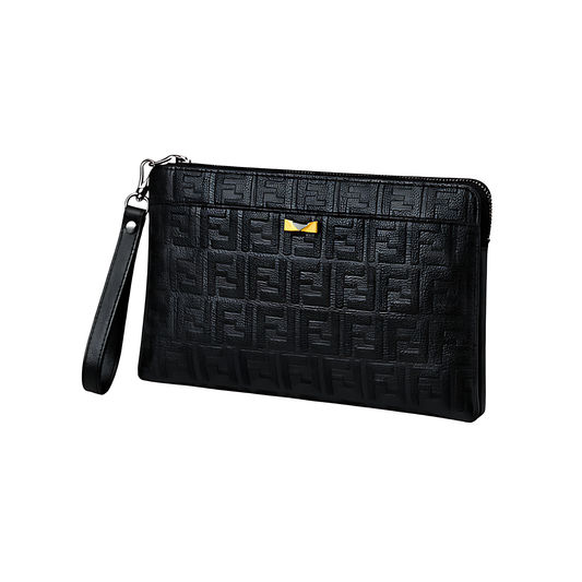 Fendi Clutch | FF Monogram Leather Zip Black - View 1