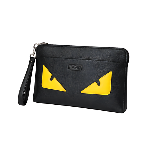 Fendi Clutch | Monster Eyes Leather Zip Yellow - View 1