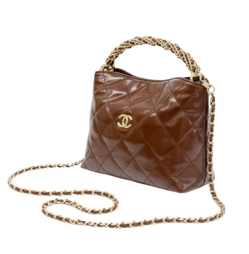 Chanel | Quilted Braided Handle Chain Hobo In Brown Leather Bag - Free & Fast UAE Shipping