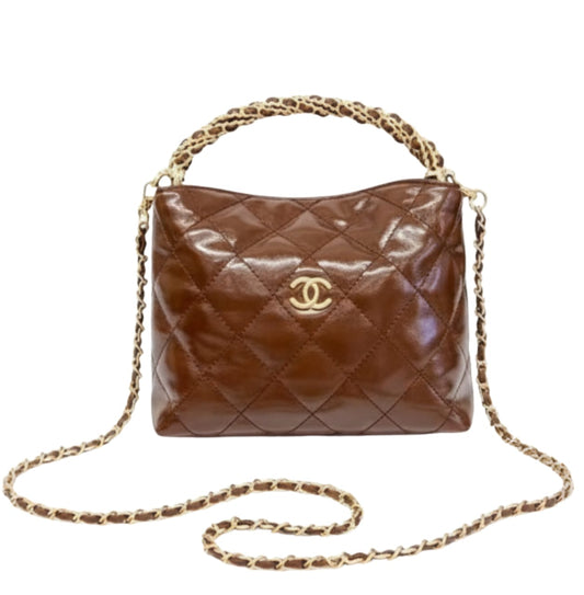 Chanel | Quilted Braided Handle Chain Hobo In Brown Leather Bag - Free & Fast UAE Shipping