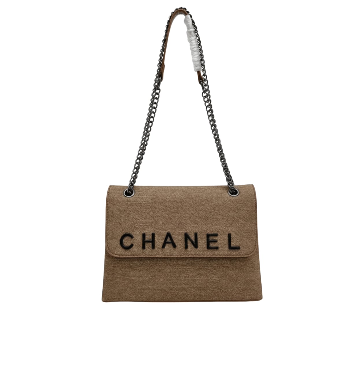 Chanel | Timeless/classic Flap Bag In Beige Jersey Material. - Free & Fast UAE Shipping